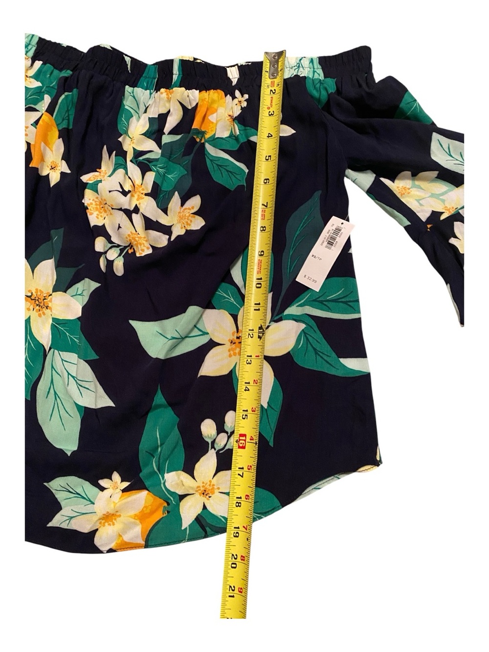 Old Navy NWT Navy Floral Off-Shoulder Tunic Top, Size XS - Picture 9 of 9